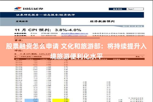 股票融资怎么申请 文化和旅游部：将持续提升入境旅游便利化水平